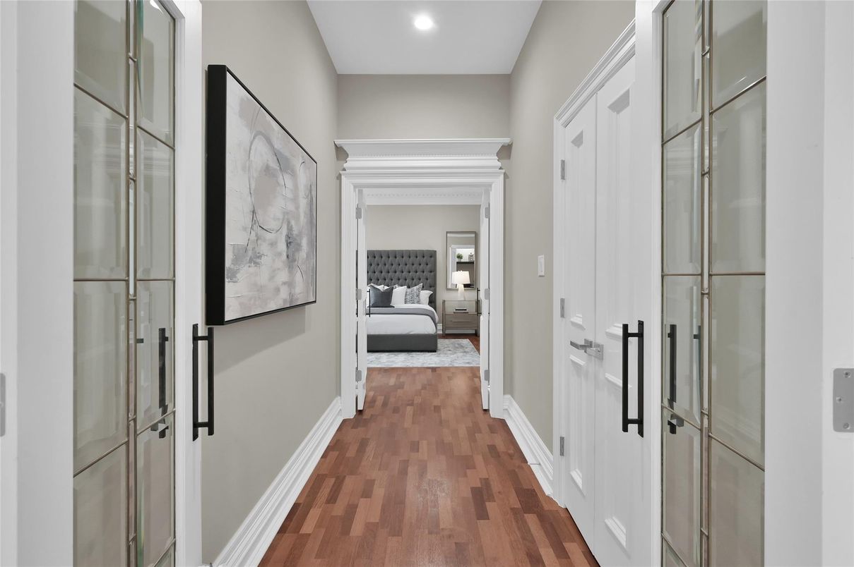 Bedroom, Interior, Recessed Lighting, Wood Texture Flooring