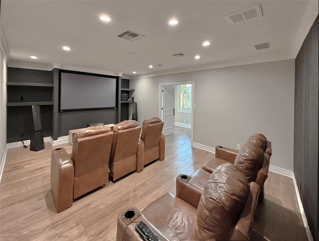 Home Theatre Room, Interior, Projection Screen, Recessed Lighting, Theatre Room, Wood Texture Flooring