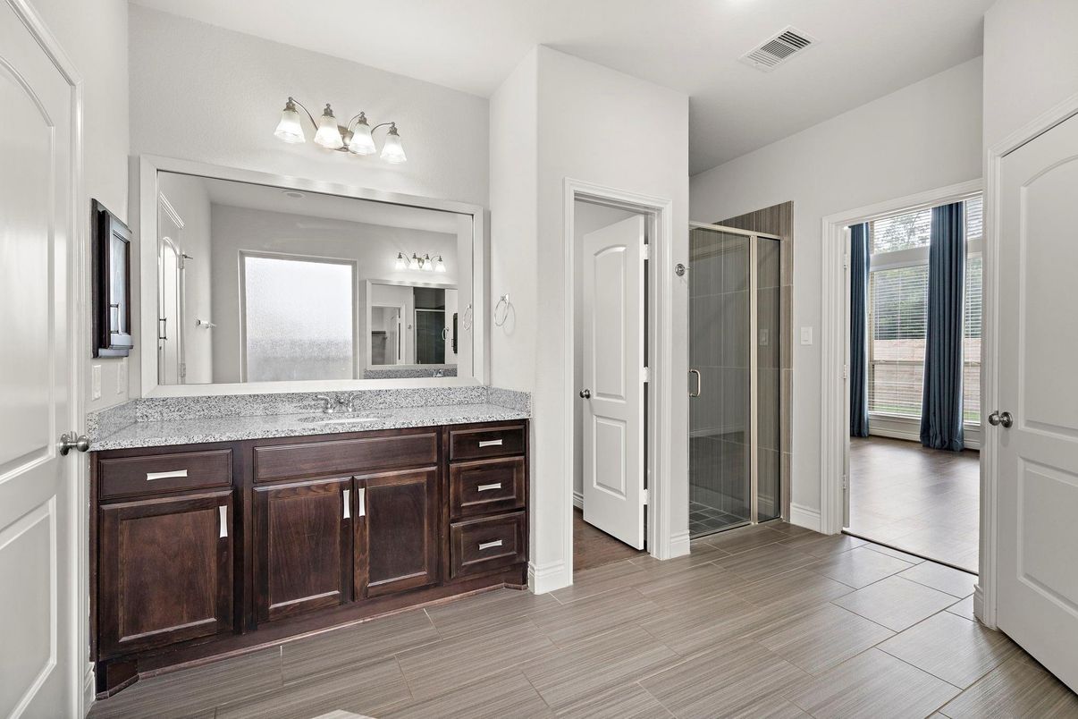Bathroom, Glass Shower, Interior, Wood Texture Flooring