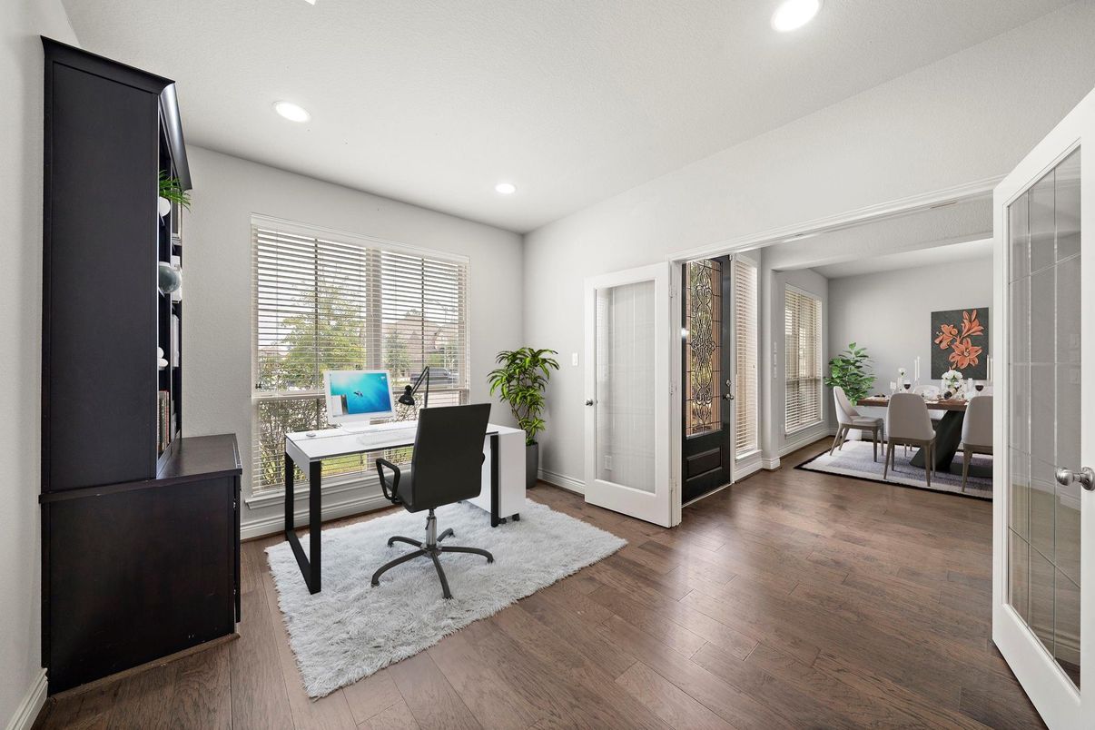 Home Office, Interior, Recessed Lighting, Wood Texture Flooring