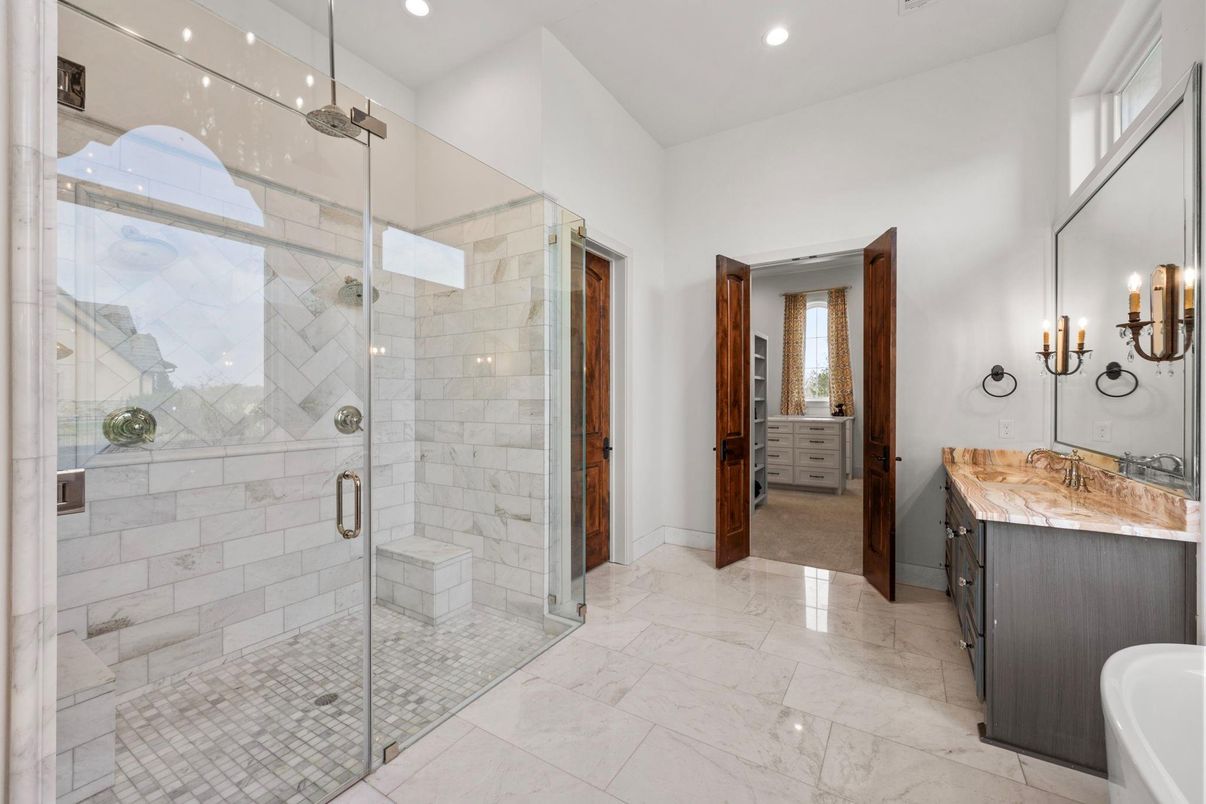 Bathroom, Dual Sink Vanities, Glass Shower, Interior, Recessed Lighting