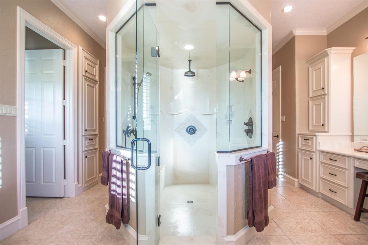 Bathroom, Glass Shower, Interior, Recessed Lighting
