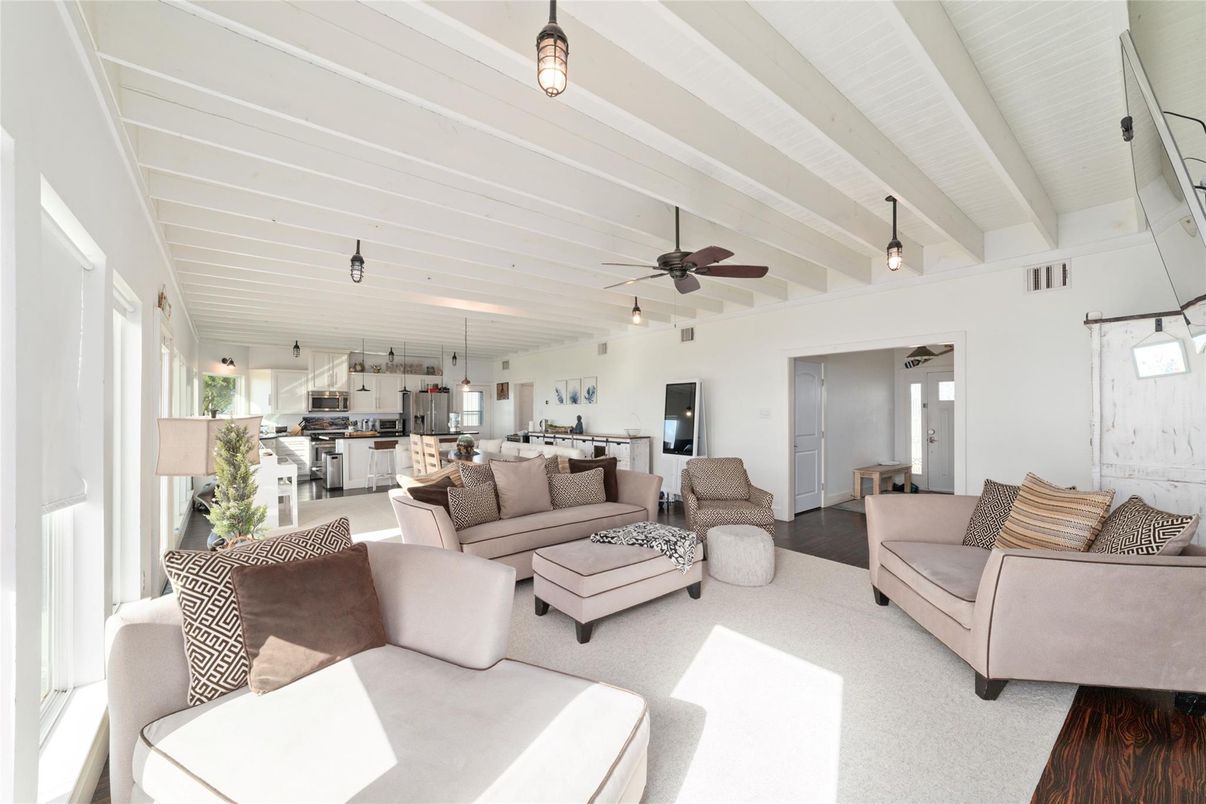 Interior, Kitchen, Living room, Pendant Lights, Stainless Steel Appliances, Wood Texture Flooring