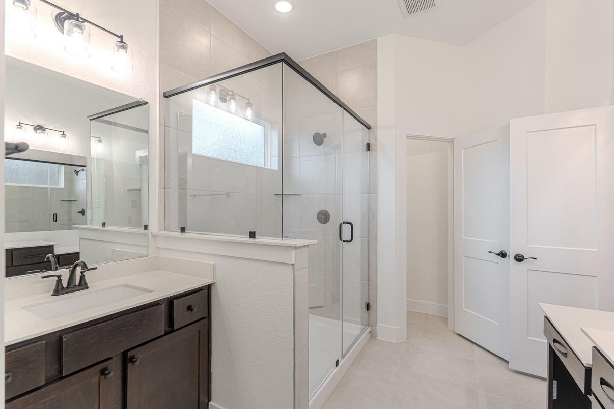 Bathroom, Dual Sink Vanities, Glass Shower, Interior, Recessed Lighting