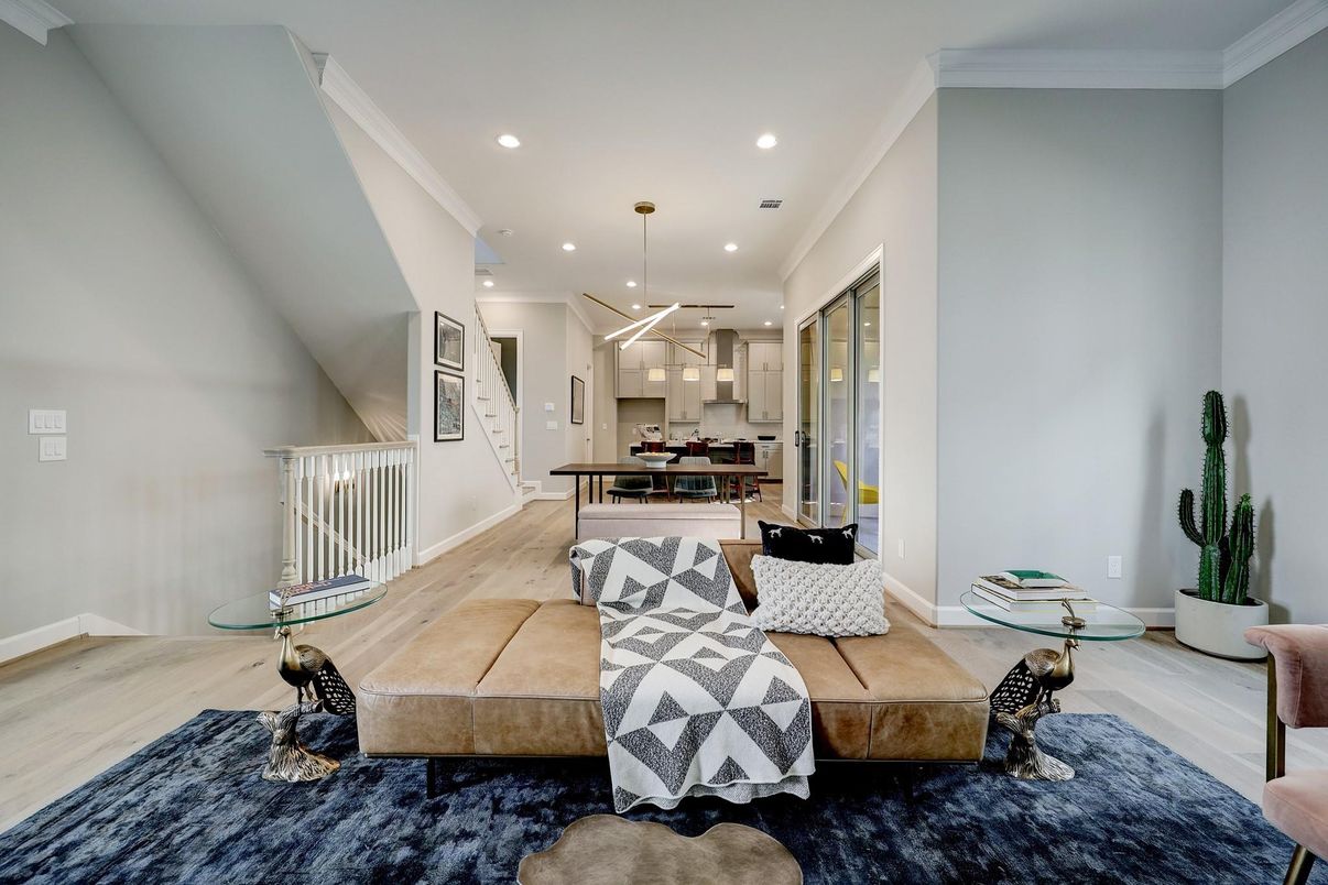 Dining room, Interior, Pendant Lights, Recessed Lighting, Wood Texture Flooring
