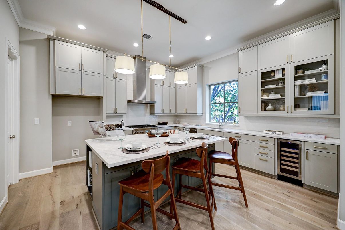 Interior, Kitchen, Pendant Lights, Recessed Lighting, Wood Texture Flooring