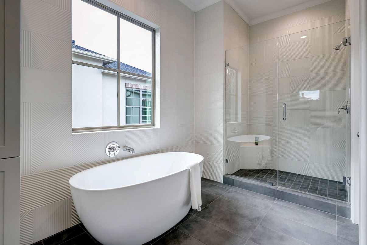 Bathroom, Free Standing Baths, Glass Shower, Interior, Recessed Lighting