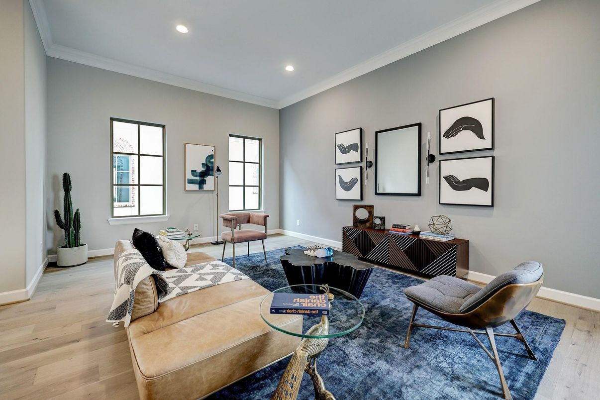 Interior, Living room, Recessed Lighting, Wood Texture Flooring