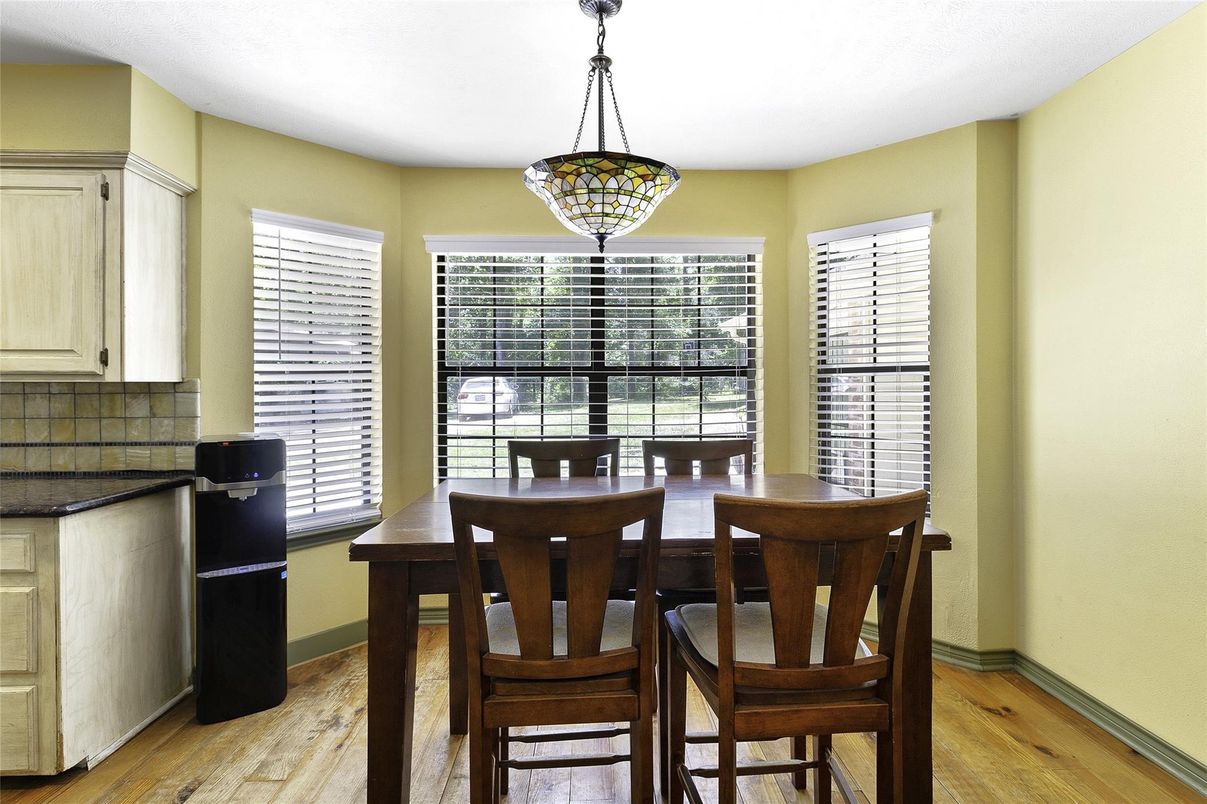 Dining room, Interior, Pendant Lights, Wood Texture Flooring