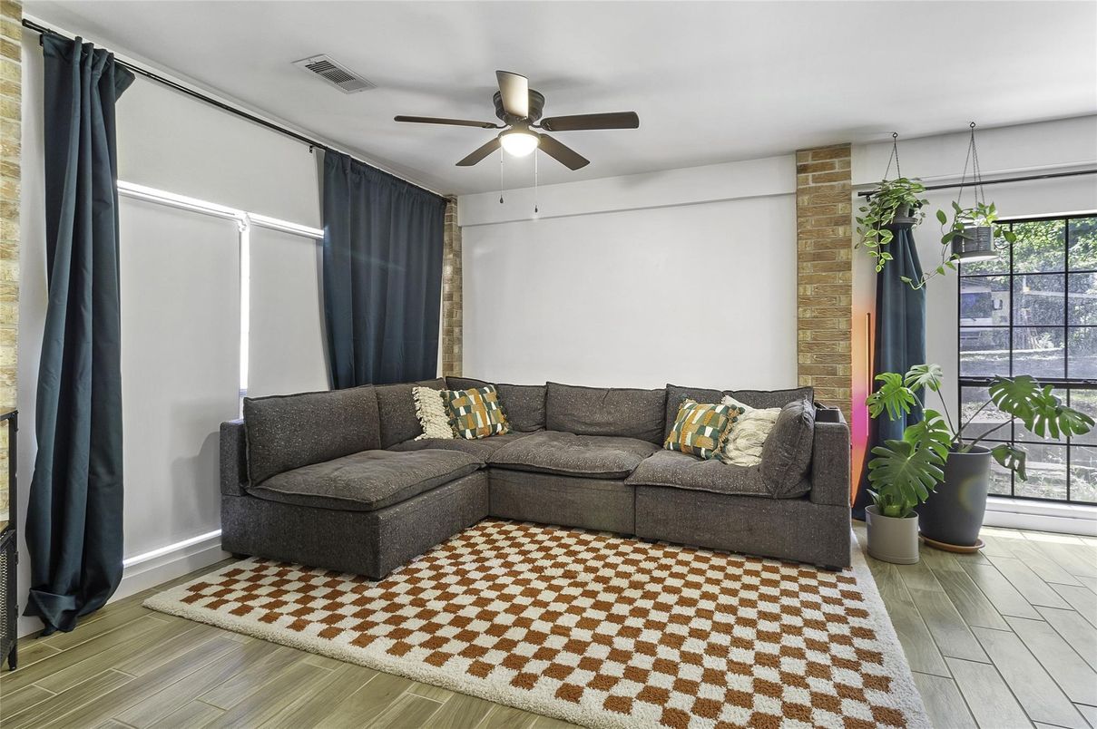 Interior, Living room, Stone Walls, Wood Texture Flooring