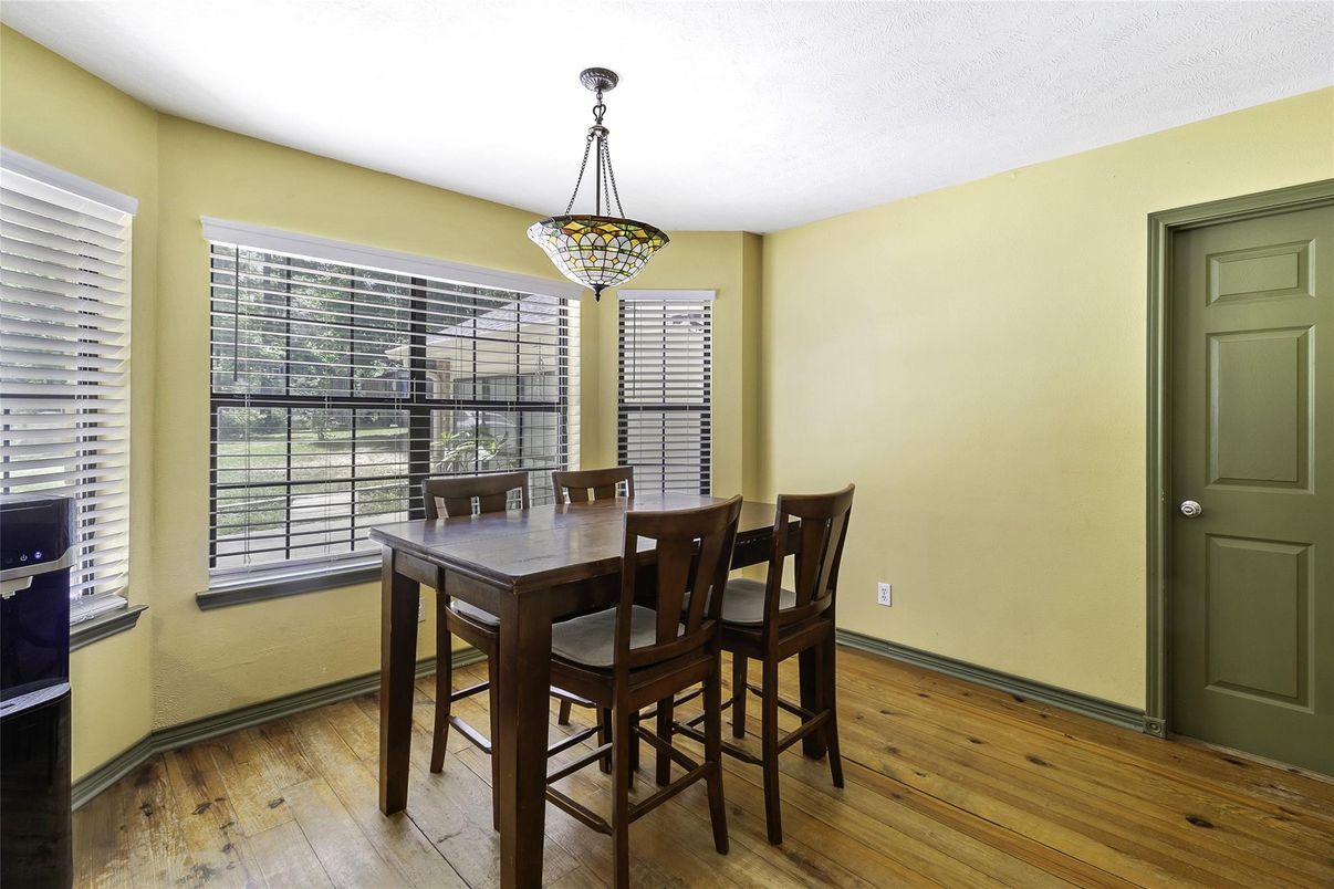 Dining room, Interior, Pendant Lights, Wood Texture Flooring