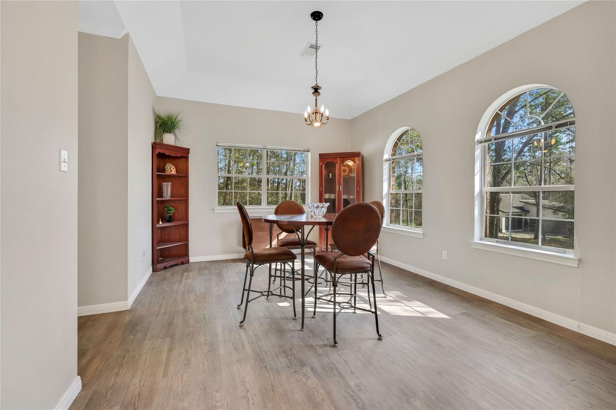 Chandelier, Dining room, Interior, Wood Texture Flooring