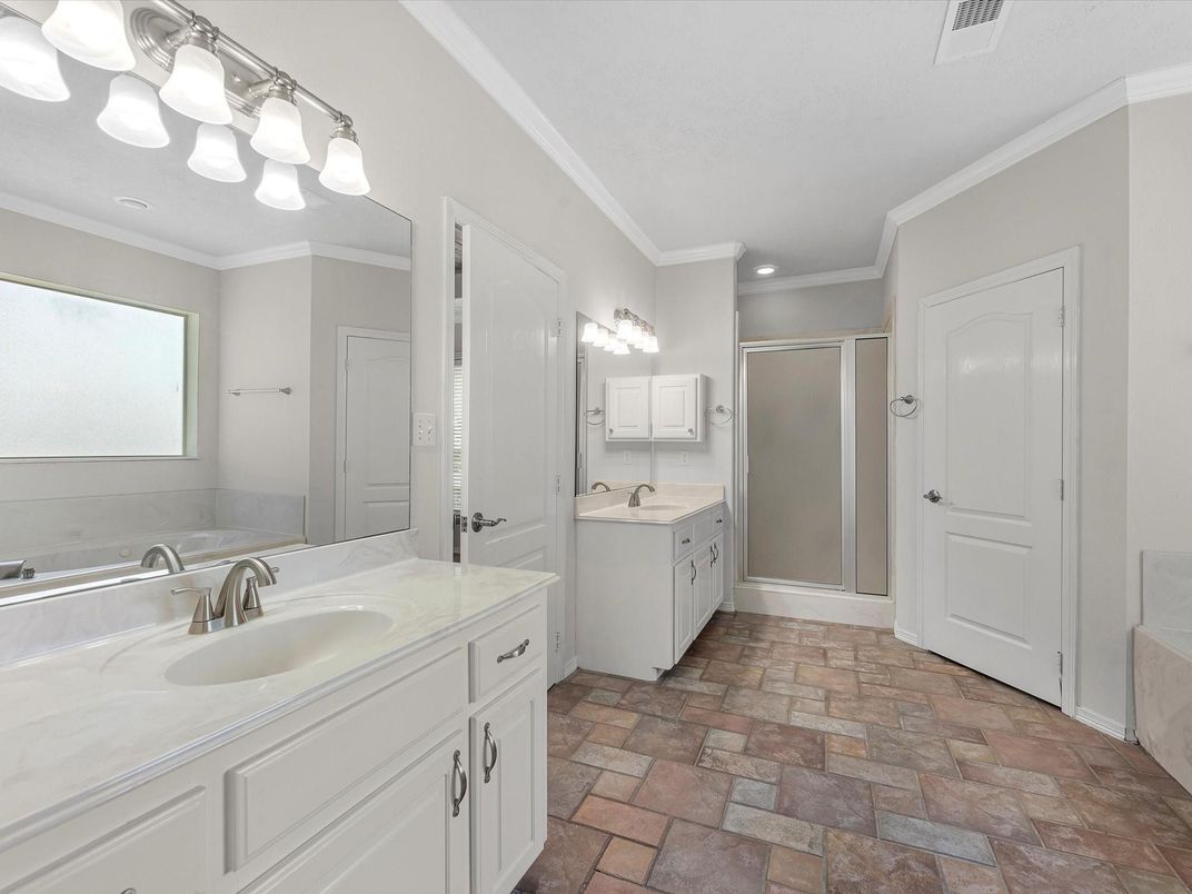 Bathroom, Dual Sink Vanities, Glass Shower, Interior, Recessed Lighting