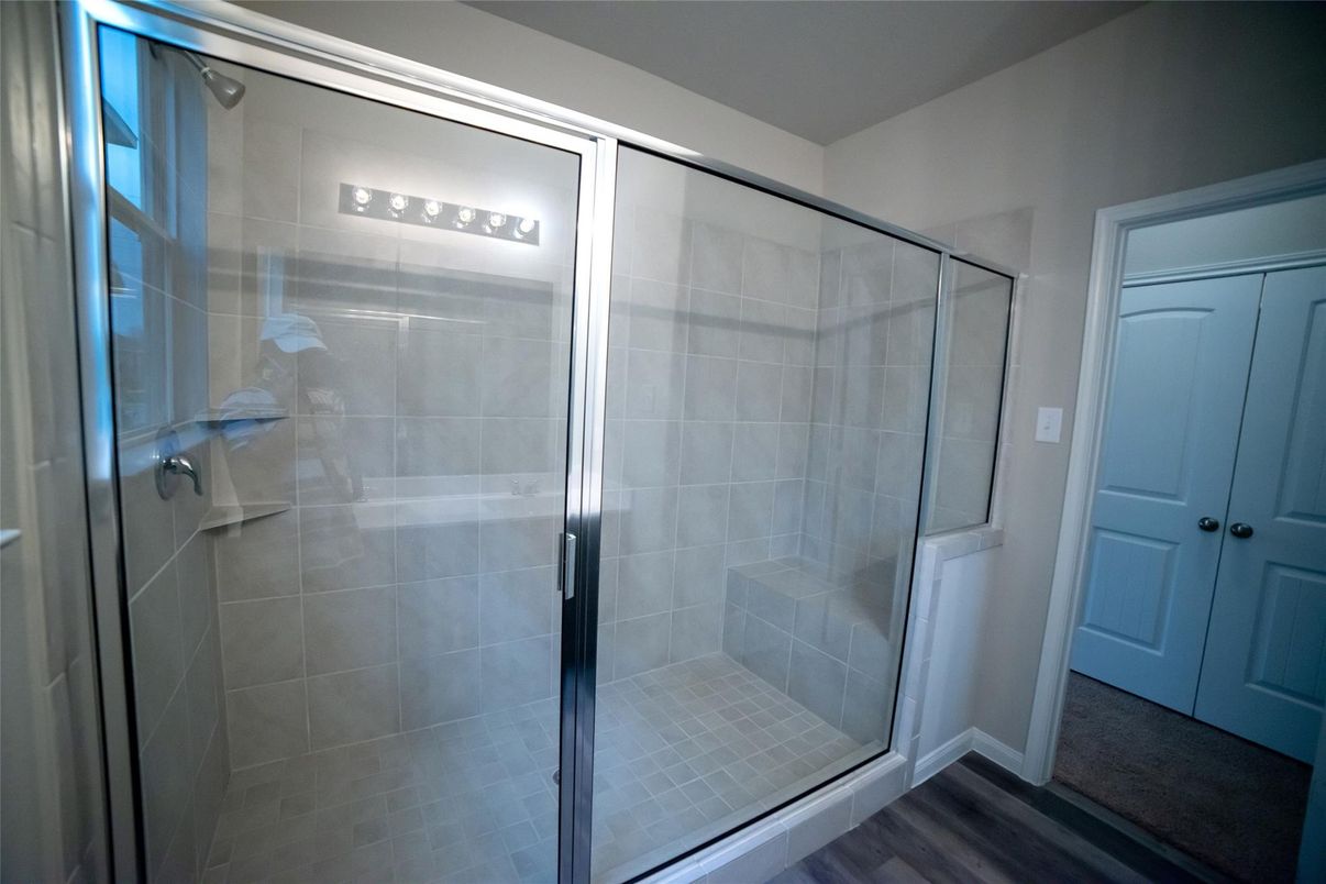 Bathroom, Glass Shower, Interior, Wood Texture Flooring