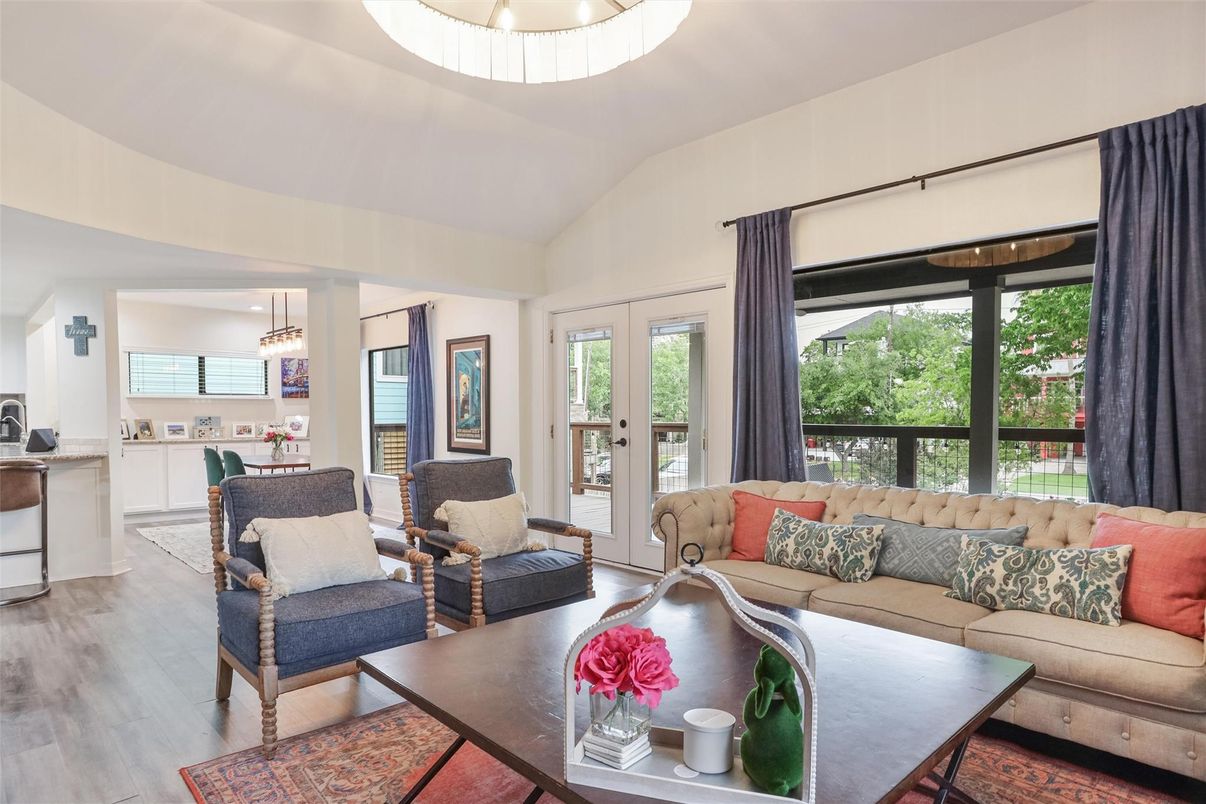 Dining room, Interior, Living room, Pendant Lights, Wood Texture Flooring