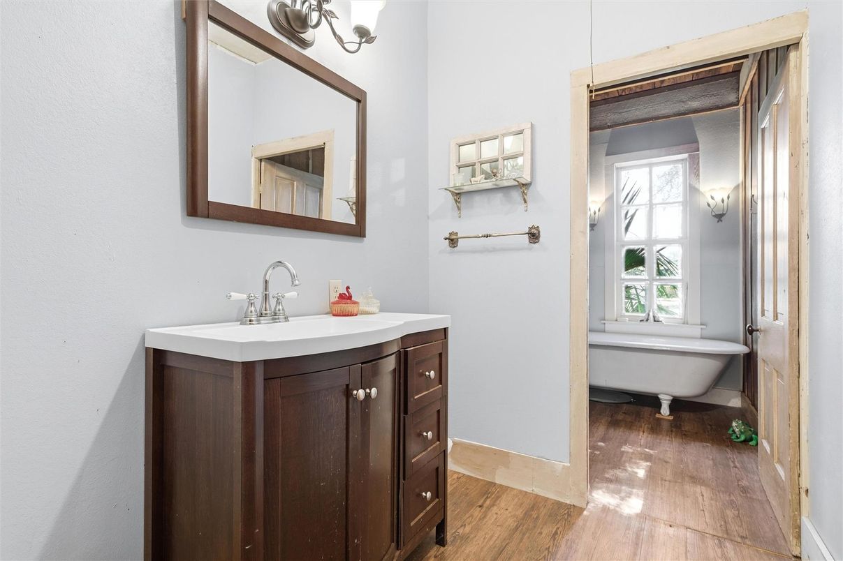 Bathroom, Free Standing Baths, Interior, Wood Texture Flooring