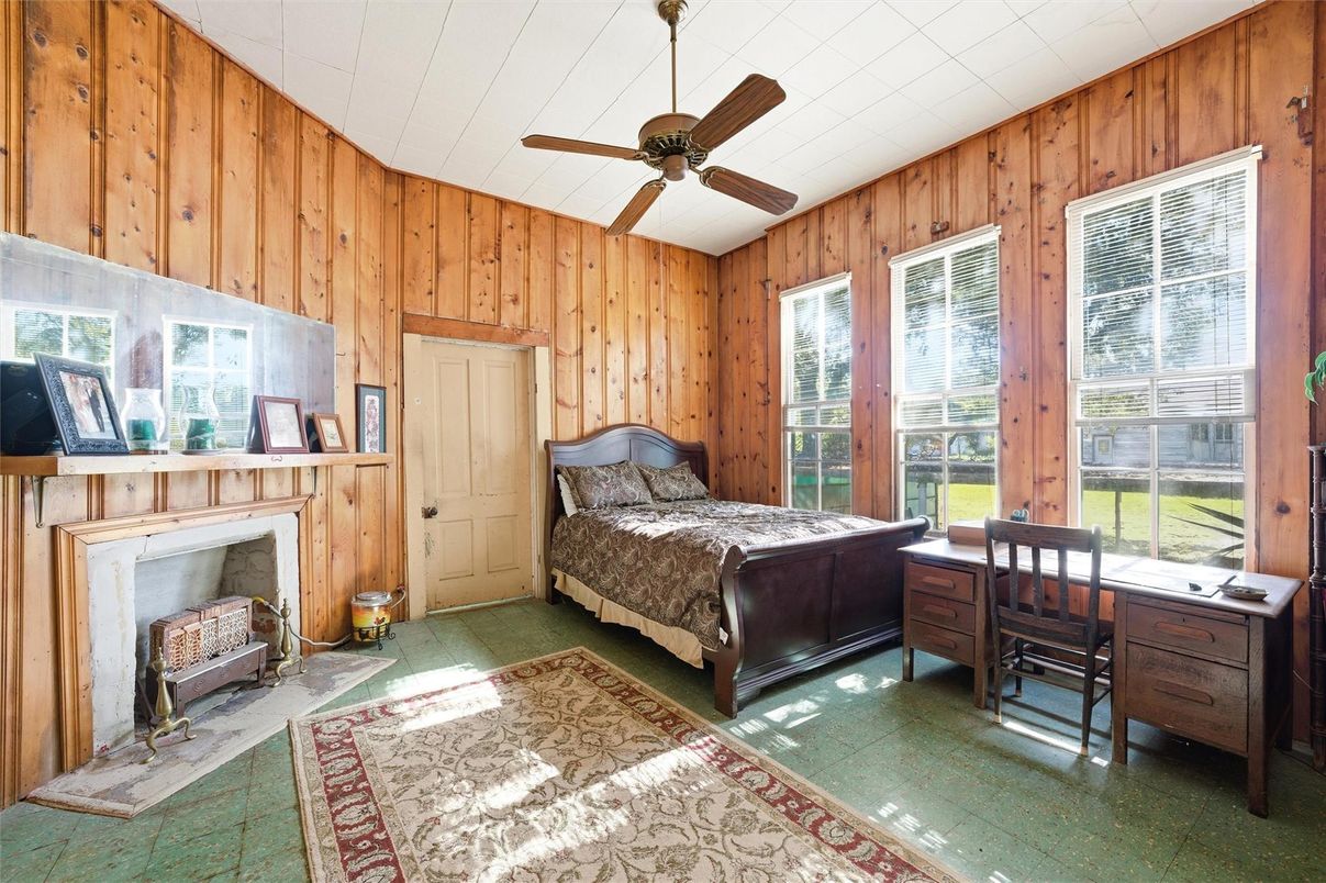 Bedroom, Fireplace, Interior, Wooden Walls