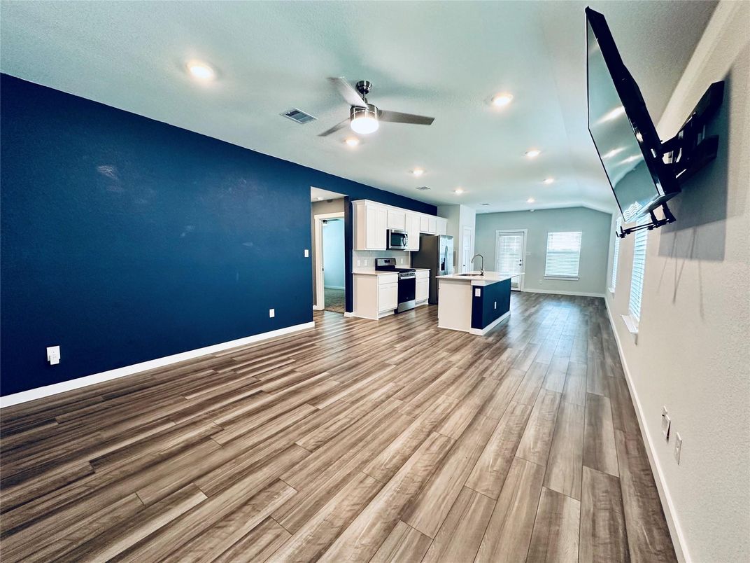 Interior, Kitchen, Recessed Lighting, Wood Texture Flooring