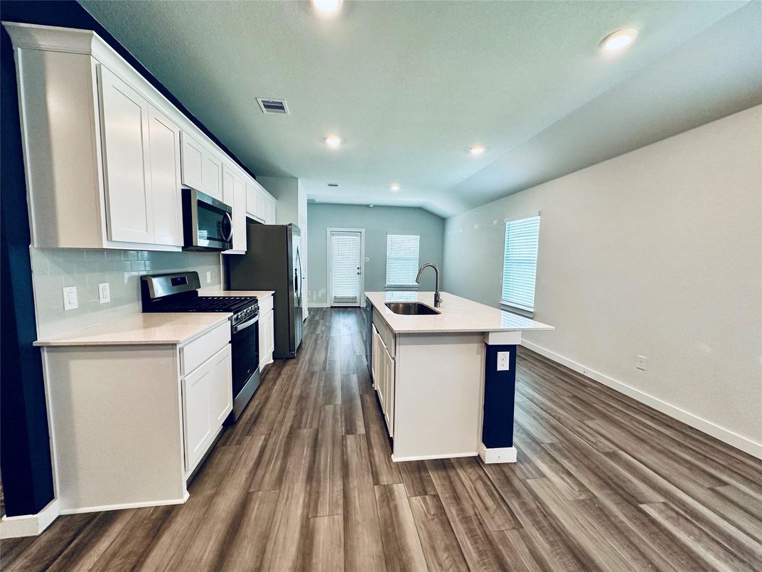 Interior, Kitchen, Recessed Lighting, Wood Texture Flooring