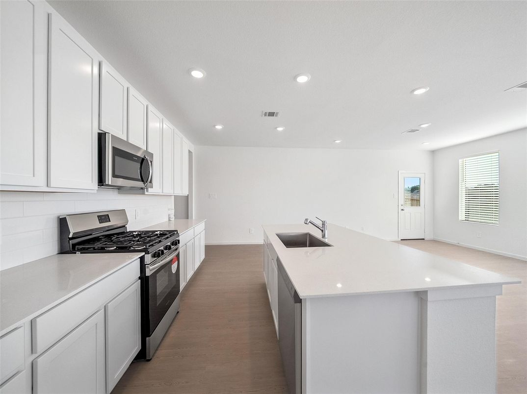 Interior, Kitchen, Recessed Lighting, Wood Texture Flooring