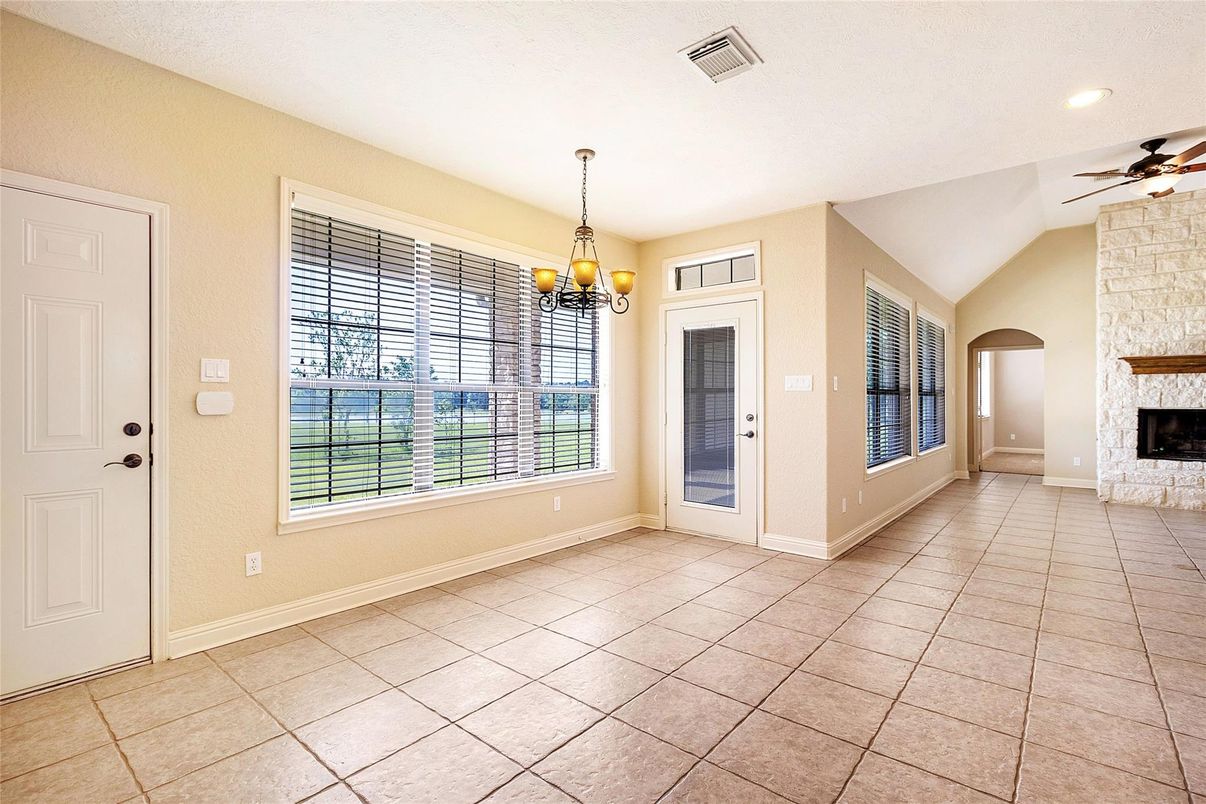 Chandelier, Empty room, Fireplace, Interior, Recessed Lighting
