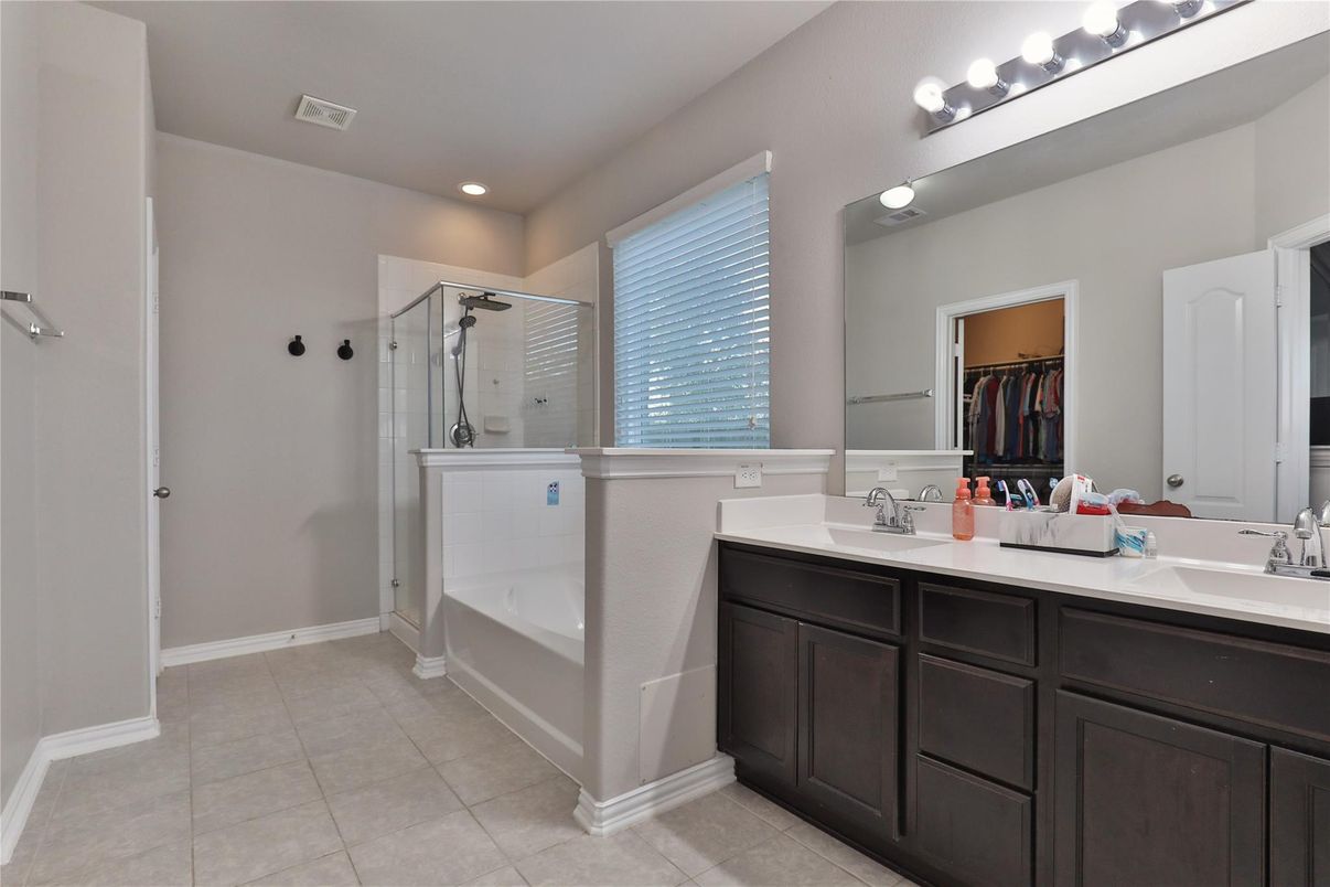 Bathroom, Dual Sink Vanities, Glass Shower, Interior, Recessed Lighting