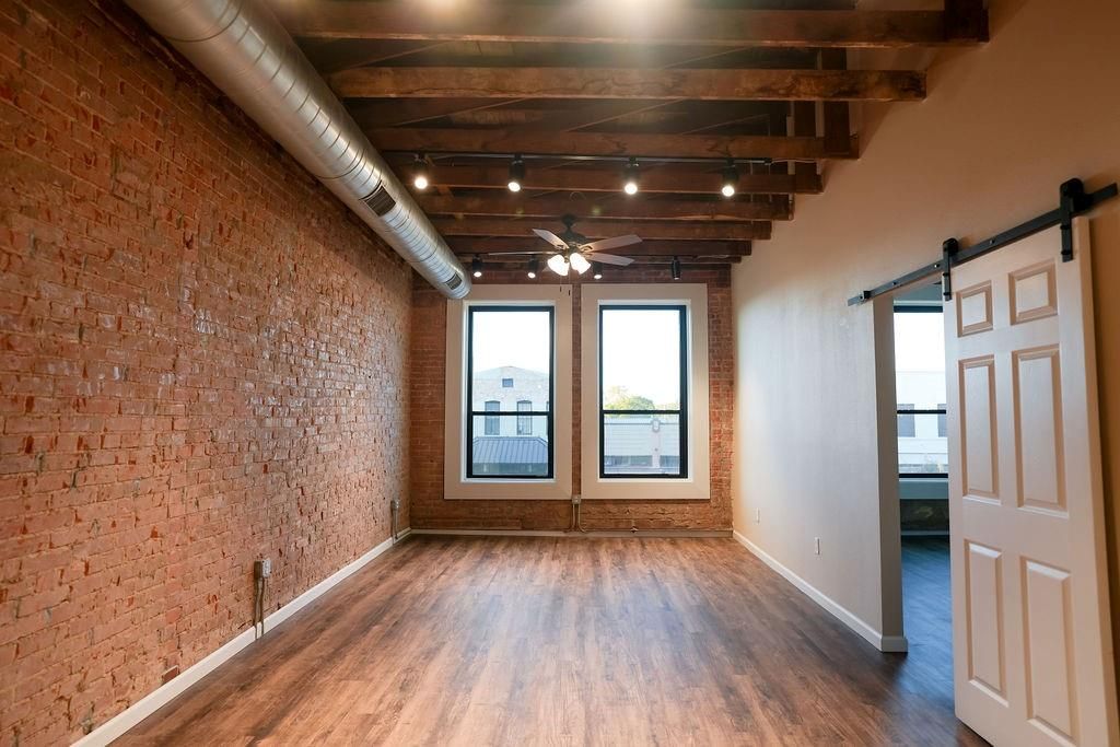 Empty room, Interior, Stone Walls, Wooden Beams, Wood Texture Flooring