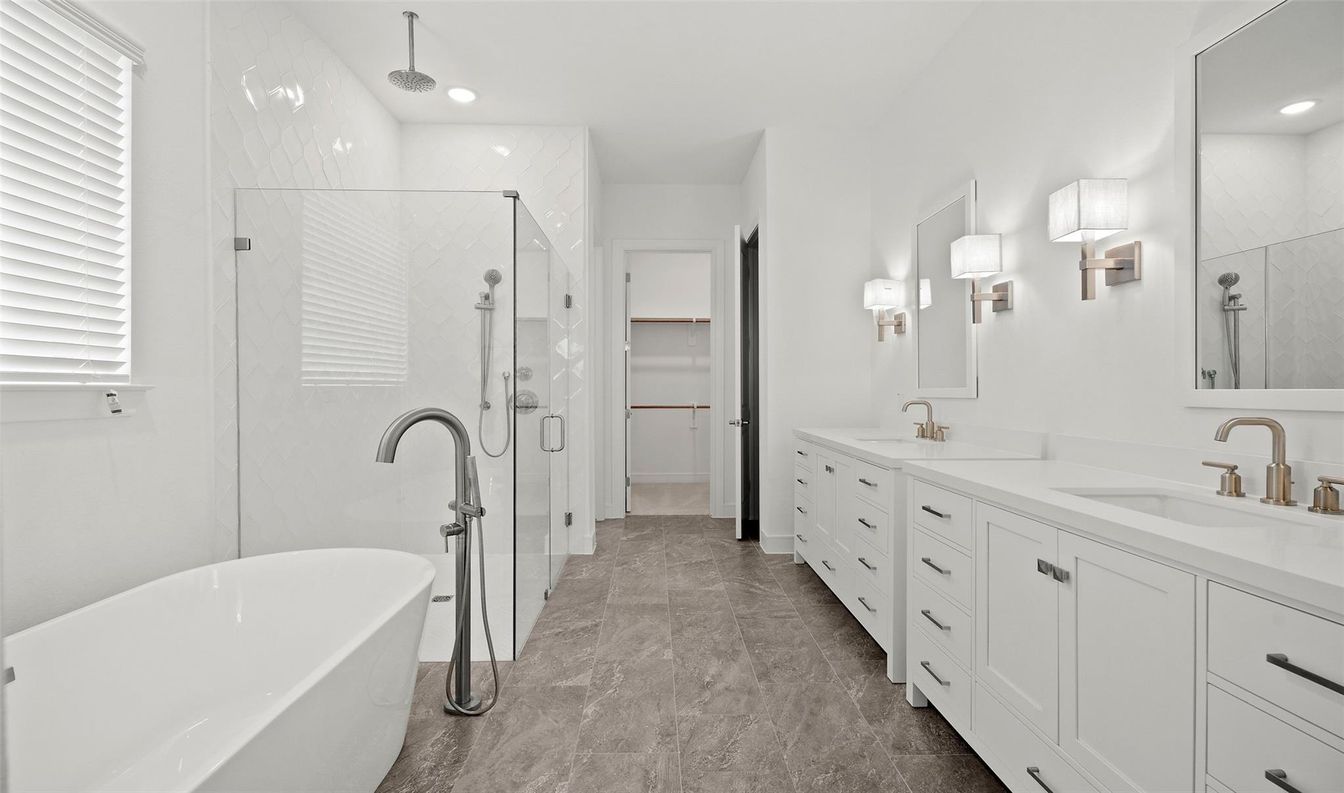 Bathroom, Dual Sink Vanities, Free Standing Baths, Glass Shower, Interior, Recessed Lighting