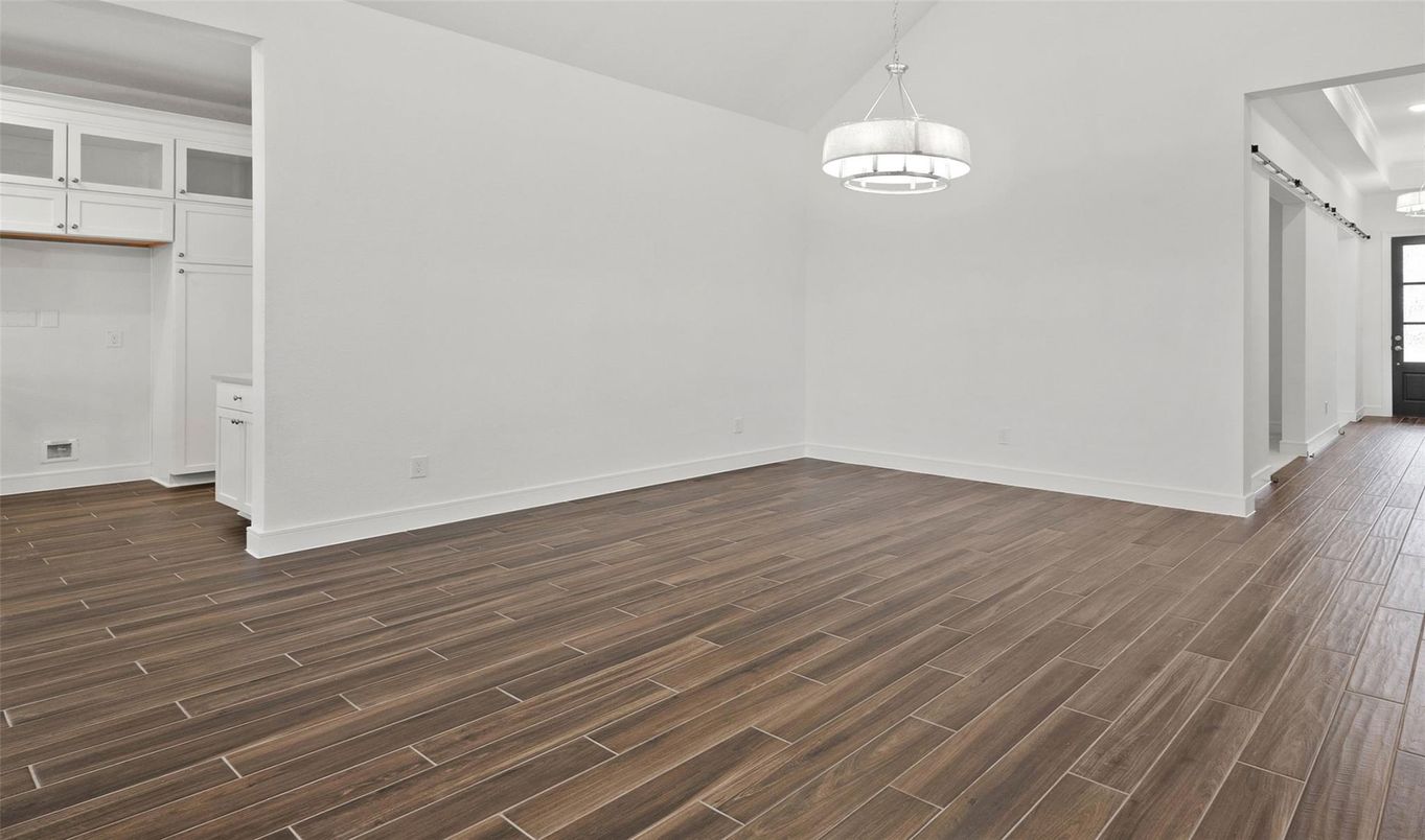 Empty room, Interior, Pendant Lights, Wood Texture Flooring