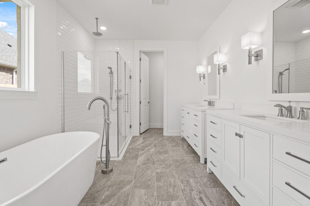 Bathroom, Dual Sink Vanities, Free Standing Baths, Glass Shower, Interior, Recessed Lighting