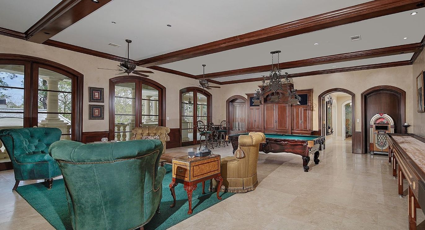 Billiard Table, Chandelier, Game Room, Interior, Living room, Recessed Lighting