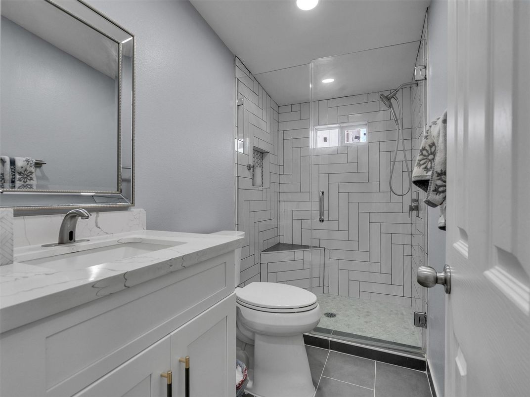 Bathroom, Glass Shower, Interior, Recessed Lighting