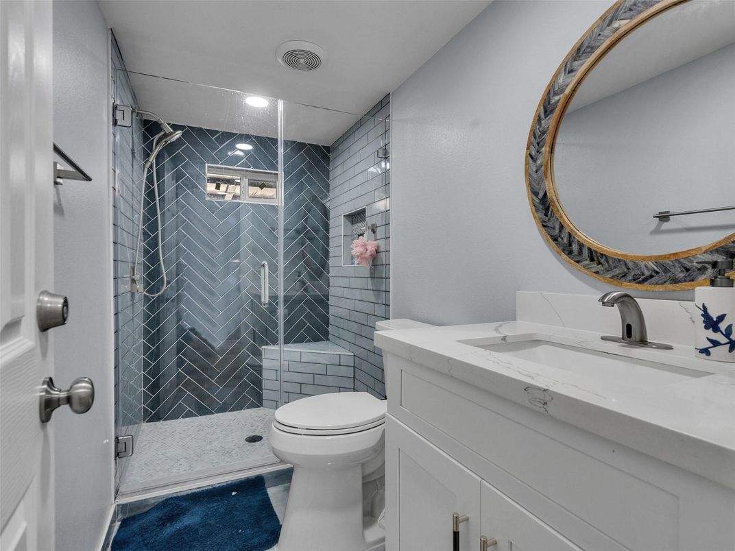 Bathroom, Glass Shower, Interior, Recessed Lighting