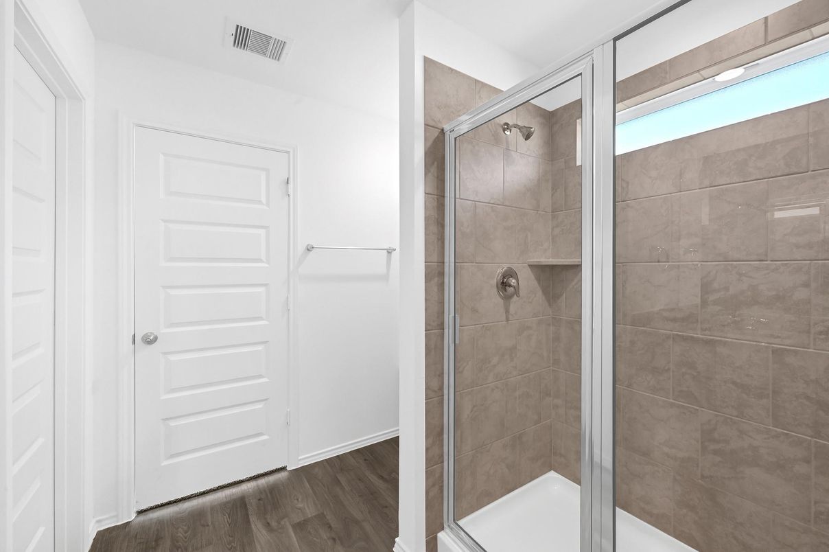Bathroom, Glass Shower, Interior, Wood Texture Flooring