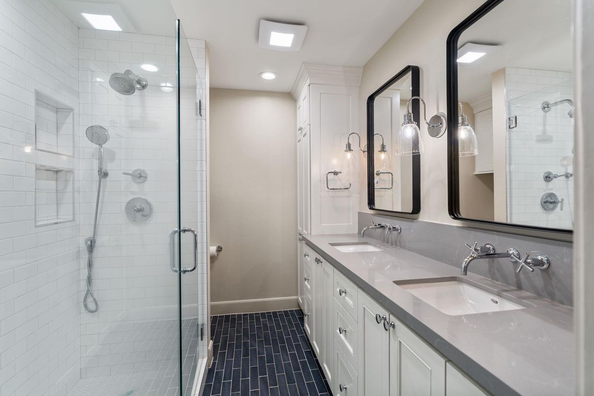 Bathroom, Dual Sink Vanities, Glass Shower, Interior, Recessed Lighting