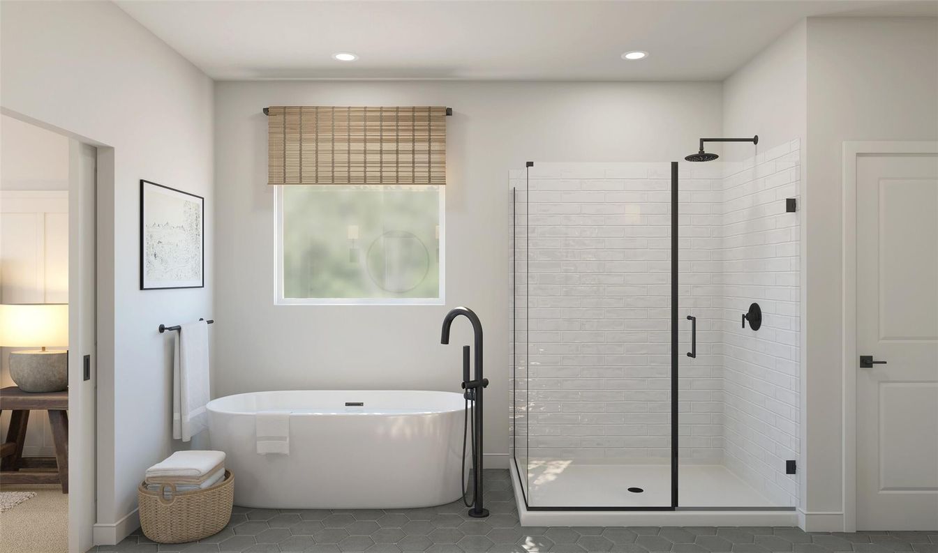 Bathroom, Free Standing Baths, Glass Shower, Interior, Recessed Lighting