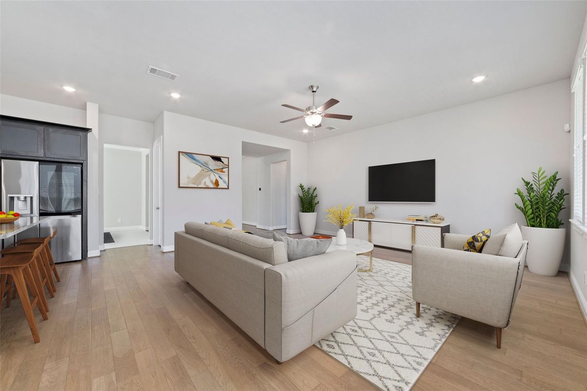 Interior, Living room, Recessed Lighting, Wood Texture Flooring