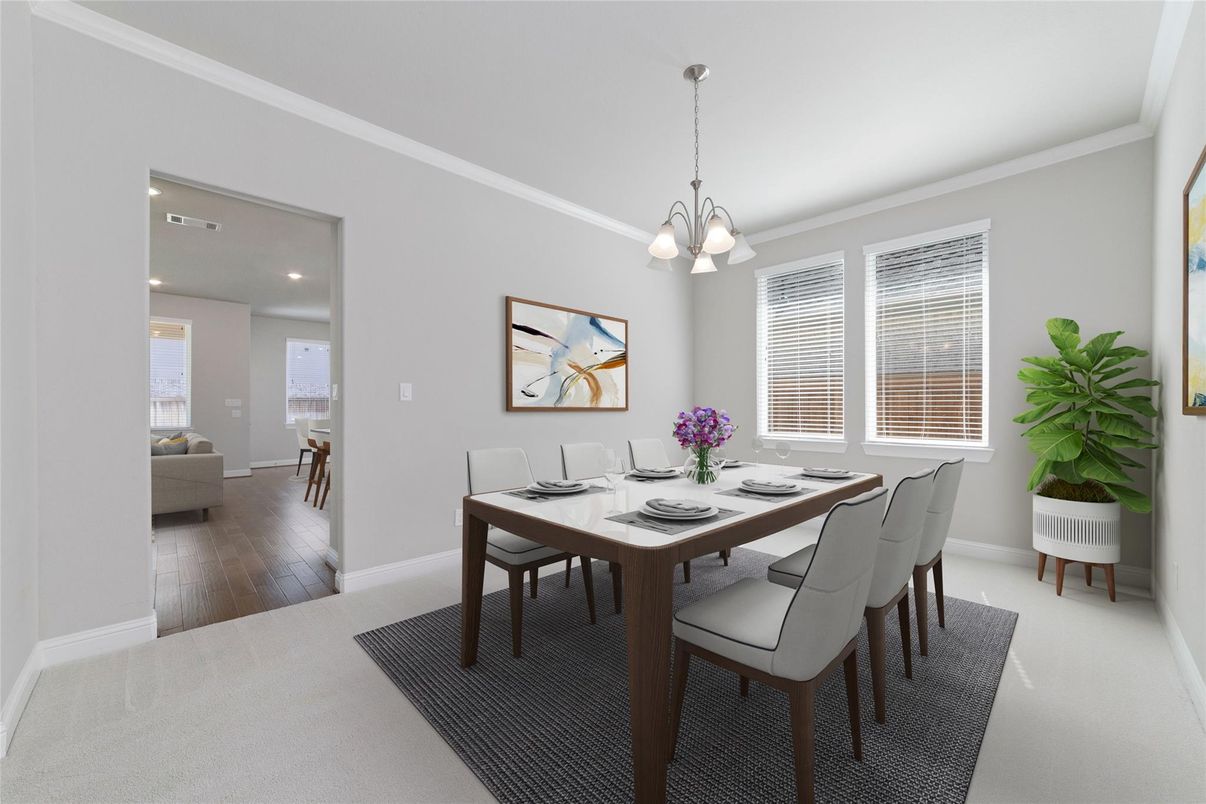 Chandelier, Dining room, Interior, Recessed Lighting, Wood Texture Flooring