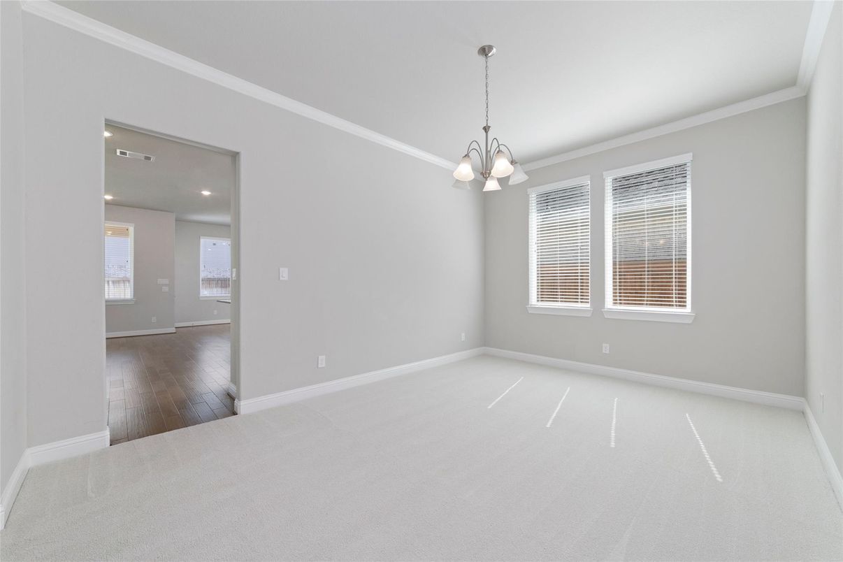 Chandelier, Empty room, Interior, Recessed Lighting, Wood Texture Flooring