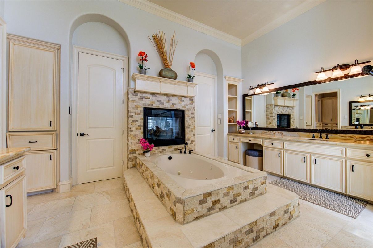 Bathroom, Dual Sink Vanities, Fireplace, Interior
