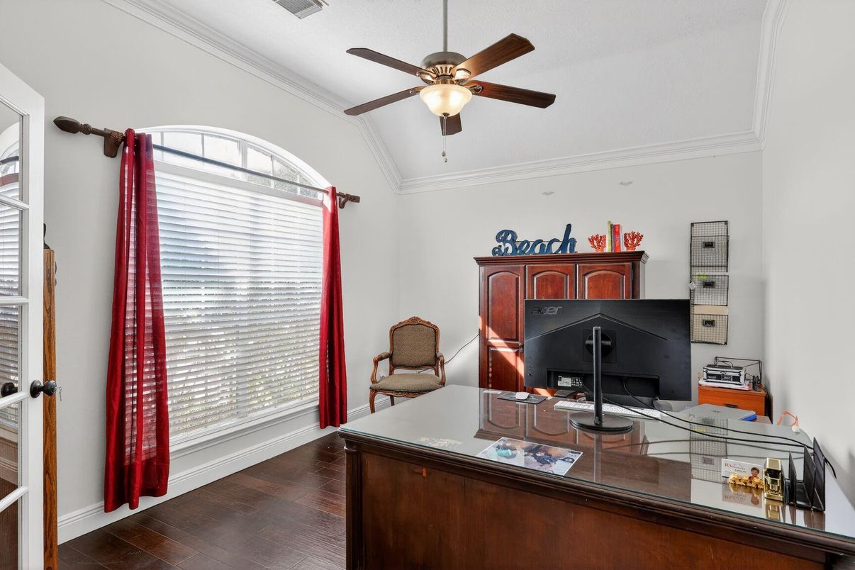 Fireplace, Home Office, Interior, Wood Texture Flooring
