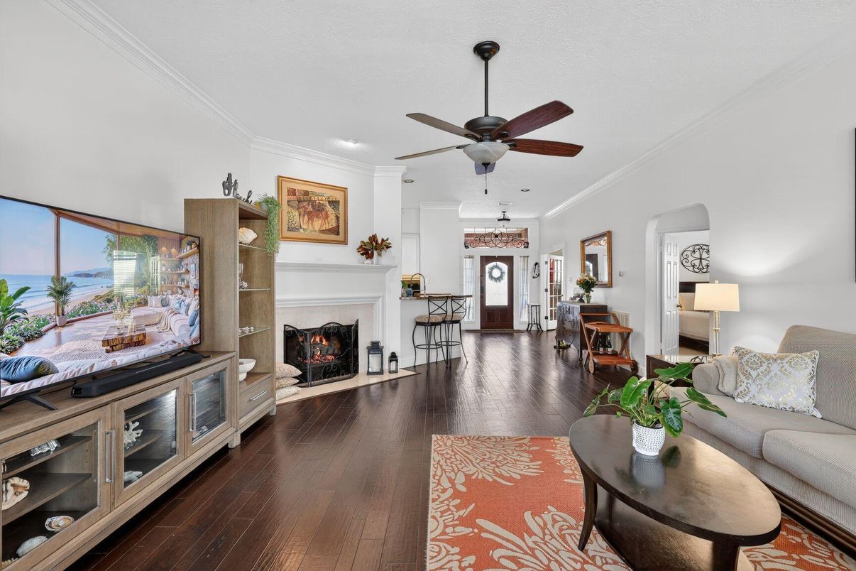 Fireplace, Interior, Living room, Water, Wood Texture Flooring