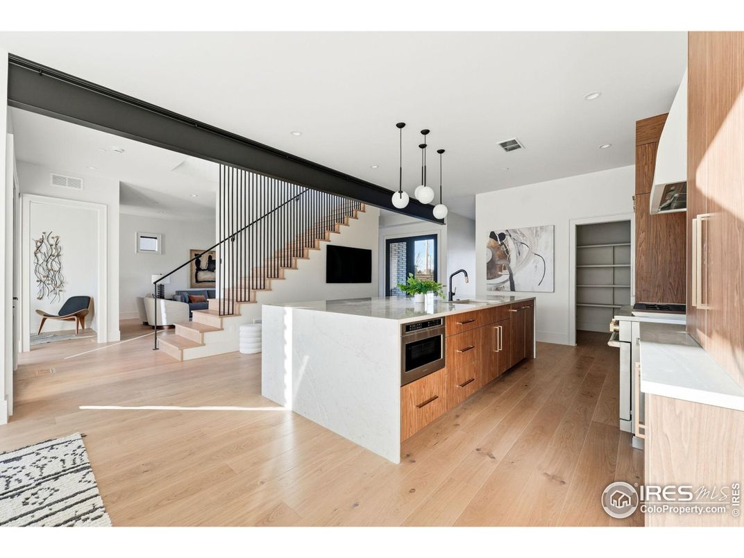 Interior, Kitchen, Pendant Lights, Recessed Lighting, Wood Texture Flooring