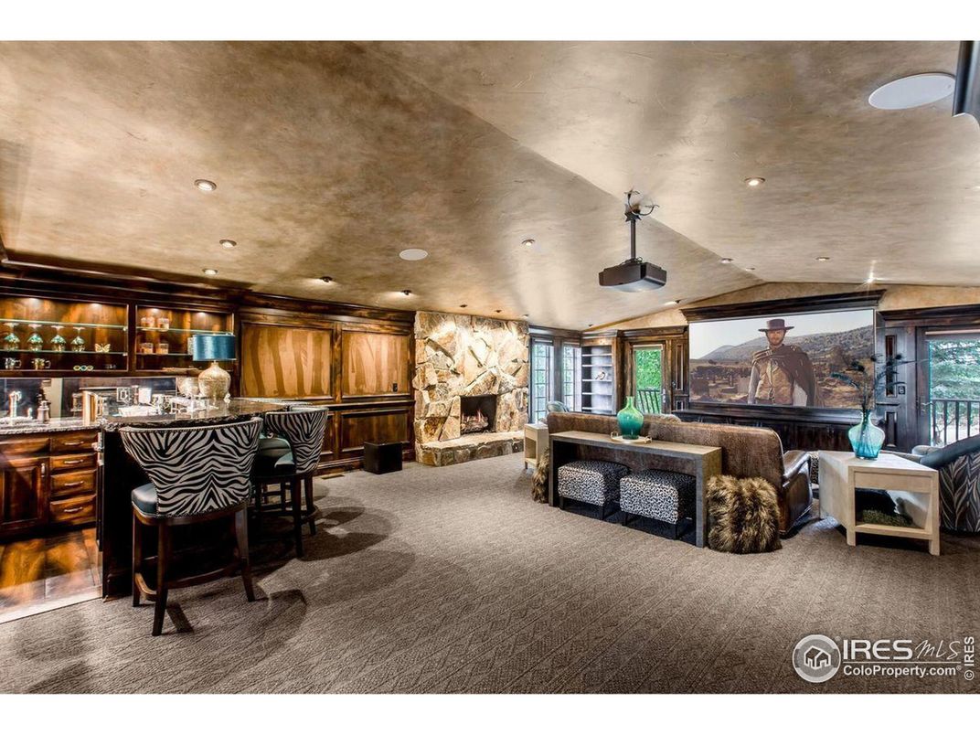 Fireplace, Interior, Living room, Recessed Lighting, Stone Walls