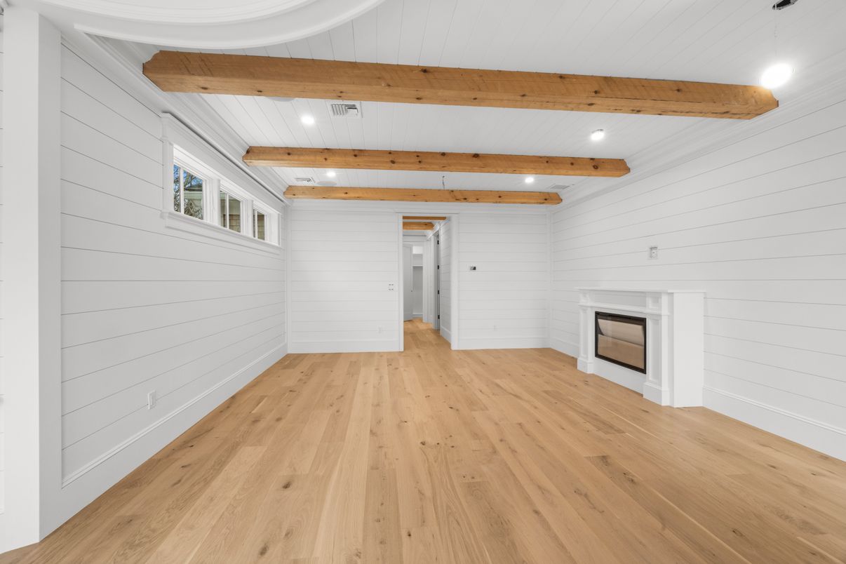 Empty room, Interior, Recessed Lighting, Wooden Beams, Wood Texture Flooring