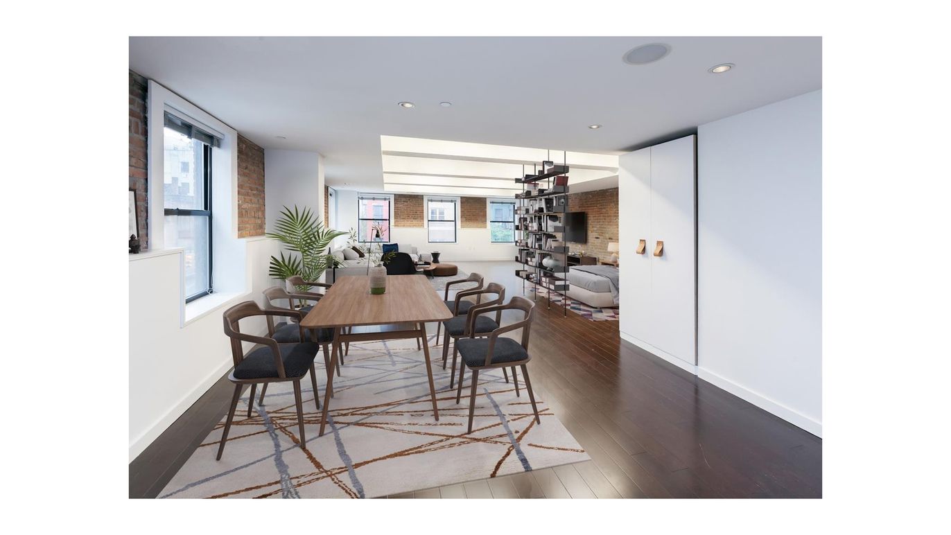 Dining room, Interior, Pendant Lights, Recessed Lighting, Wood Texture Flooring