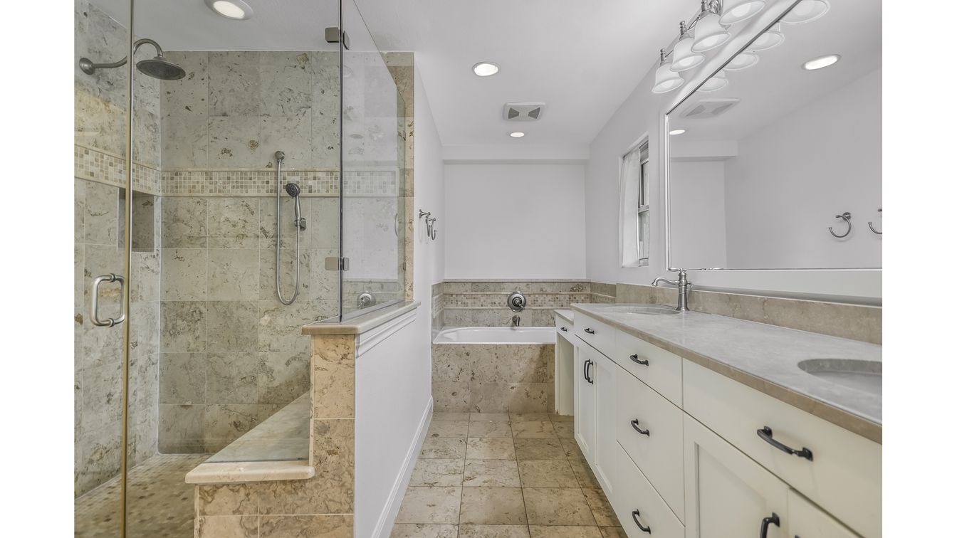 Bathroom, Dual Sink Vanities, Glass Shower, Interior, Recessed Lighting
