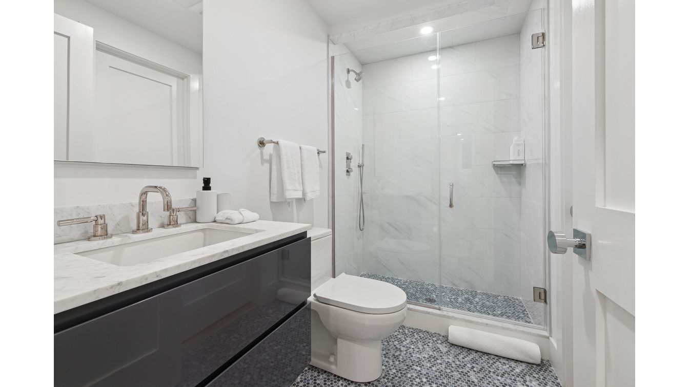 Bathroom, Glass Shower, Interior, Marble Walls, Recessed Lighting