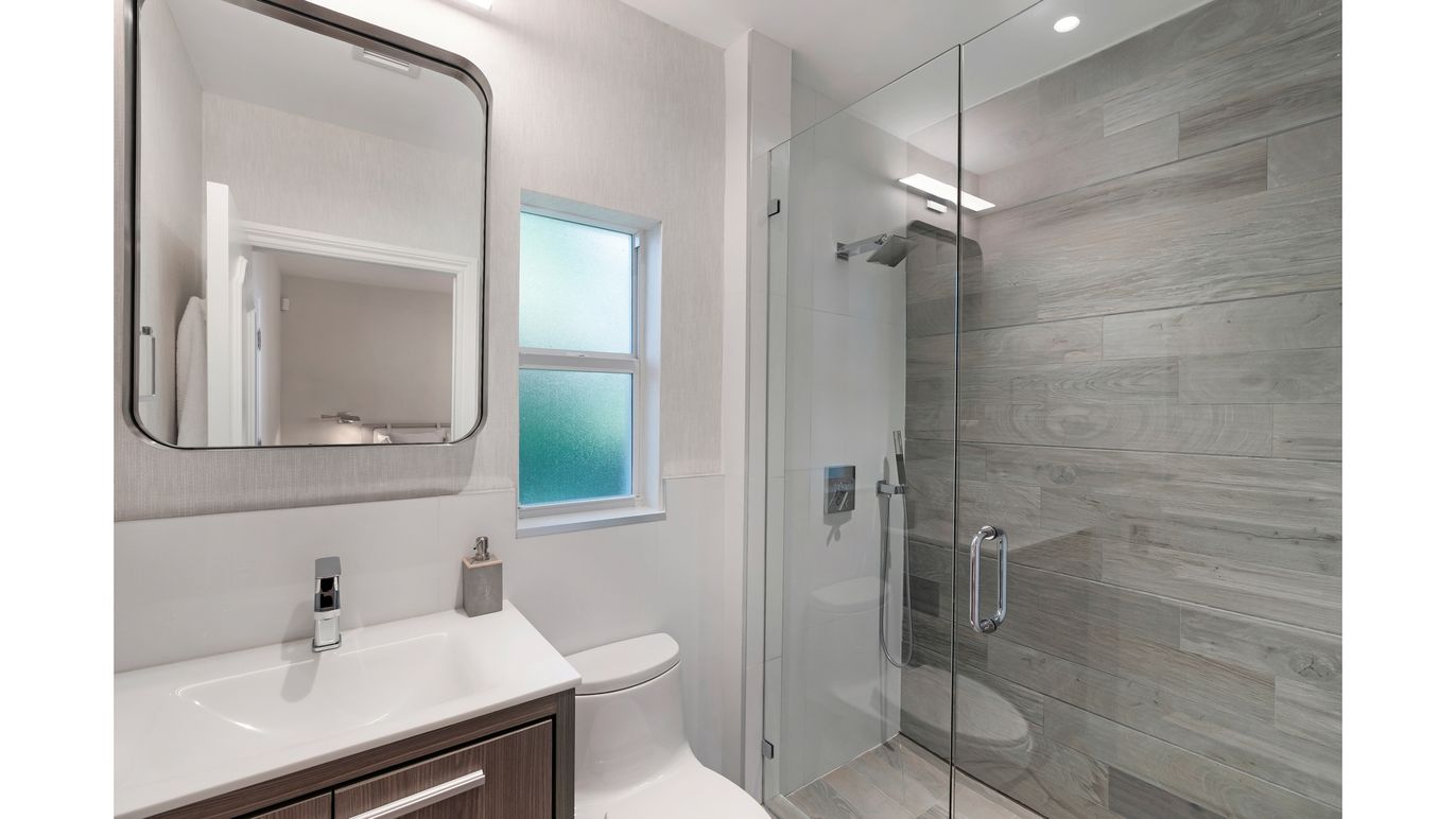Bathroom, Glass Shower, Interior, Recessed Lighting