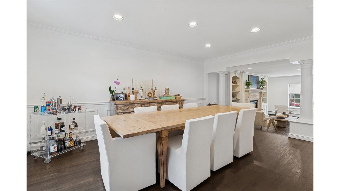 Dining room, Interior, Recessed Lighting, Wood Texture Flooring